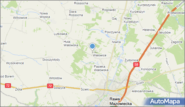 mapa Wałowice, Wałowice gmina Rawa Mazowiecka na mapie Targeo